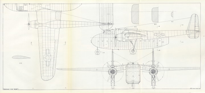 Fairchild Packet C-82 - 1/72 рисунок C.B.Maycock, 1/72, «Aircraft of the fighting powers» Том.VI, издание 1945г