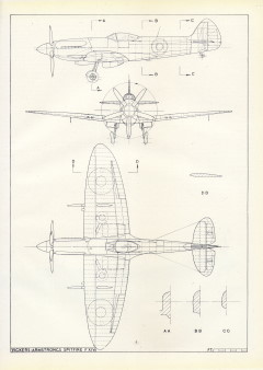 Supermarine Spitfire Mk.XIV - 1/72 рисунок C.B.Maycock, 1/72, «Aircraft of the fighting powers» Том.VI, издание 1945г