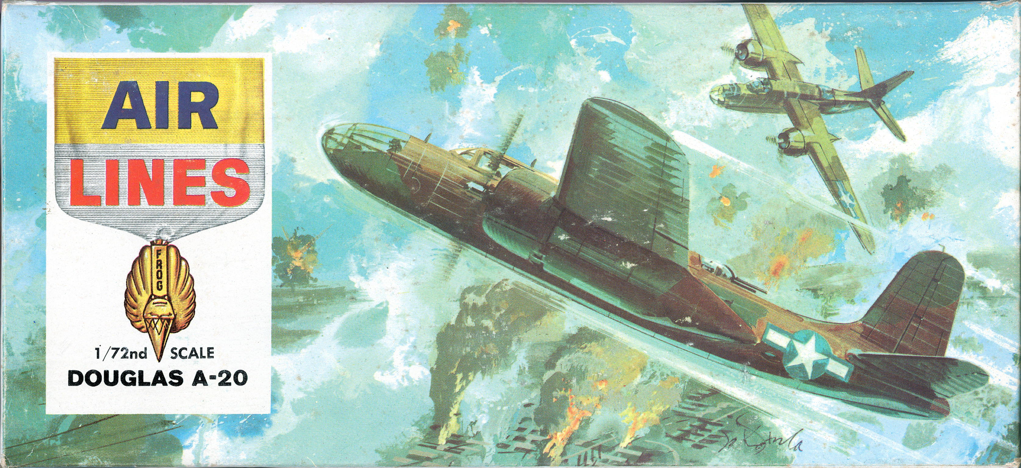 Верх коробки с боксартом Джо Котулы, Air Lines 9803 U.S. Douglas A-20 Attack Bomber, Tri-ang ltd, 1965