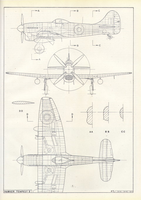 Hawker Tempest - 1/72 рисунок C.B.Maycock, 1/72, «Aircraft of the fighting powers» Том.VI, издание 1945г