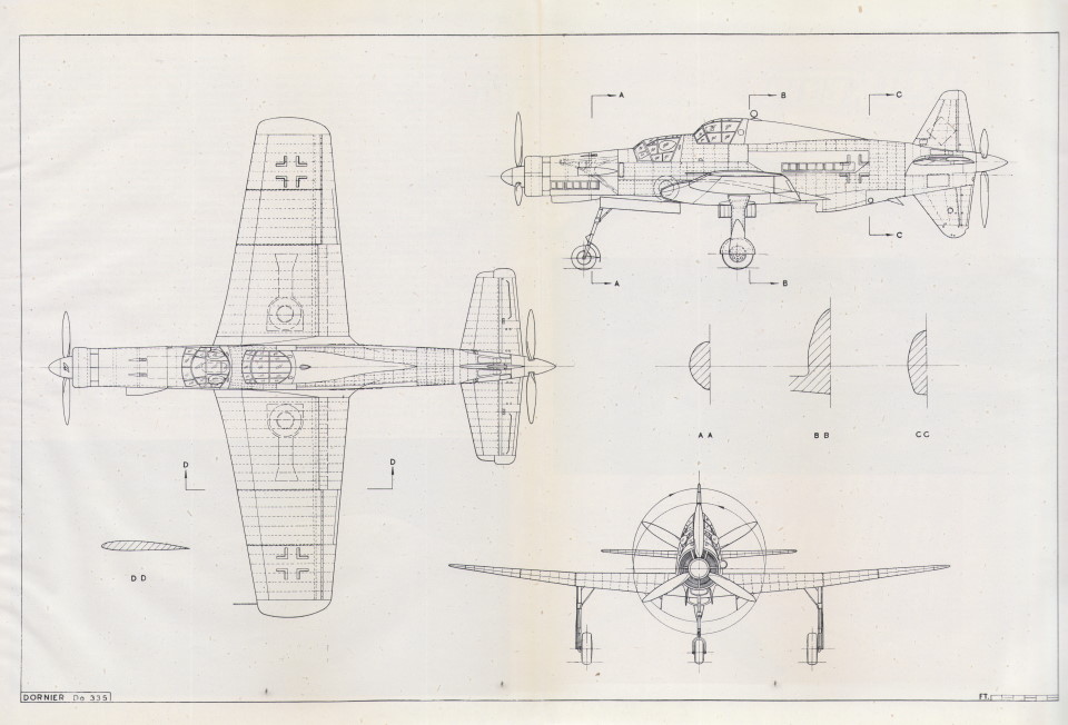 Dornier Do335A-12, 1/72 рисунок E.J. «Eddie» Riding, 1/72, «Aircraft of the fighting powers» Том.VII, издание 1946г