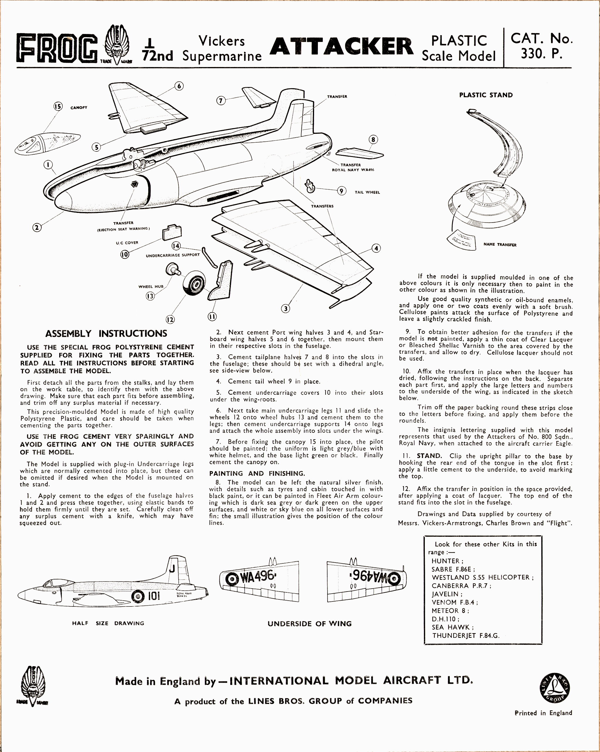 Supermarine Attacker F.Mk.1|RN 800Sqn FAA|FROG model kit|Сборная модель НОВО